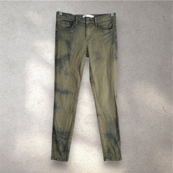Zara Denim - Zara Original Jeans Women’s Size 4 Green Tie Dye Skinny Y2K Grunge Denim